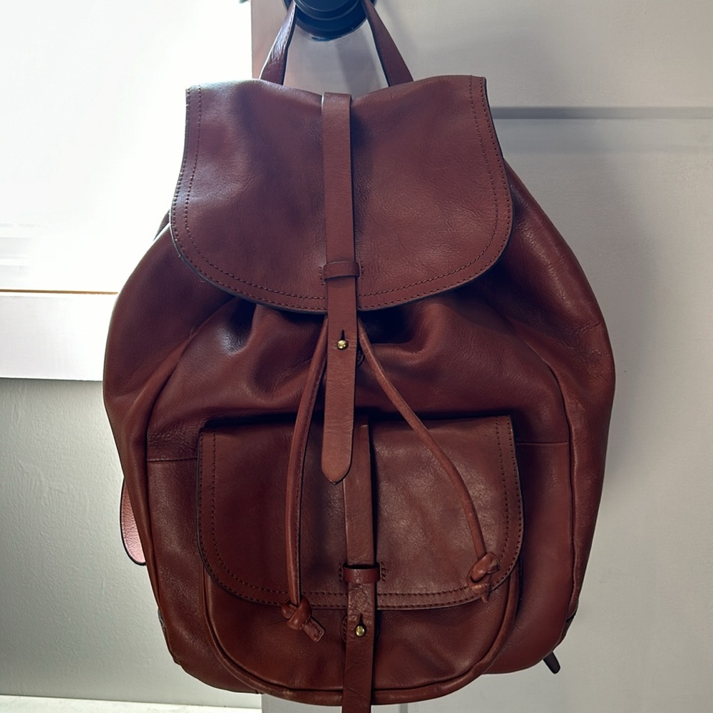 Beautiful handmade leather backpack by Madewell.